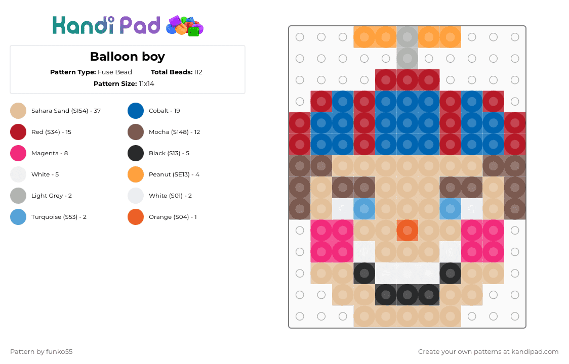 Balloon boy - Fuse Bead Pattern by funko55 on Kandi Pad - beige,red,blue,fnaf,balloon boy,batteries