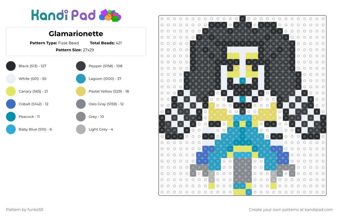 Glamarionette - Fuse Bead Pattern by funko55 on Kandi Pad - black,yellow,light blue,gray,fnaf,puppet