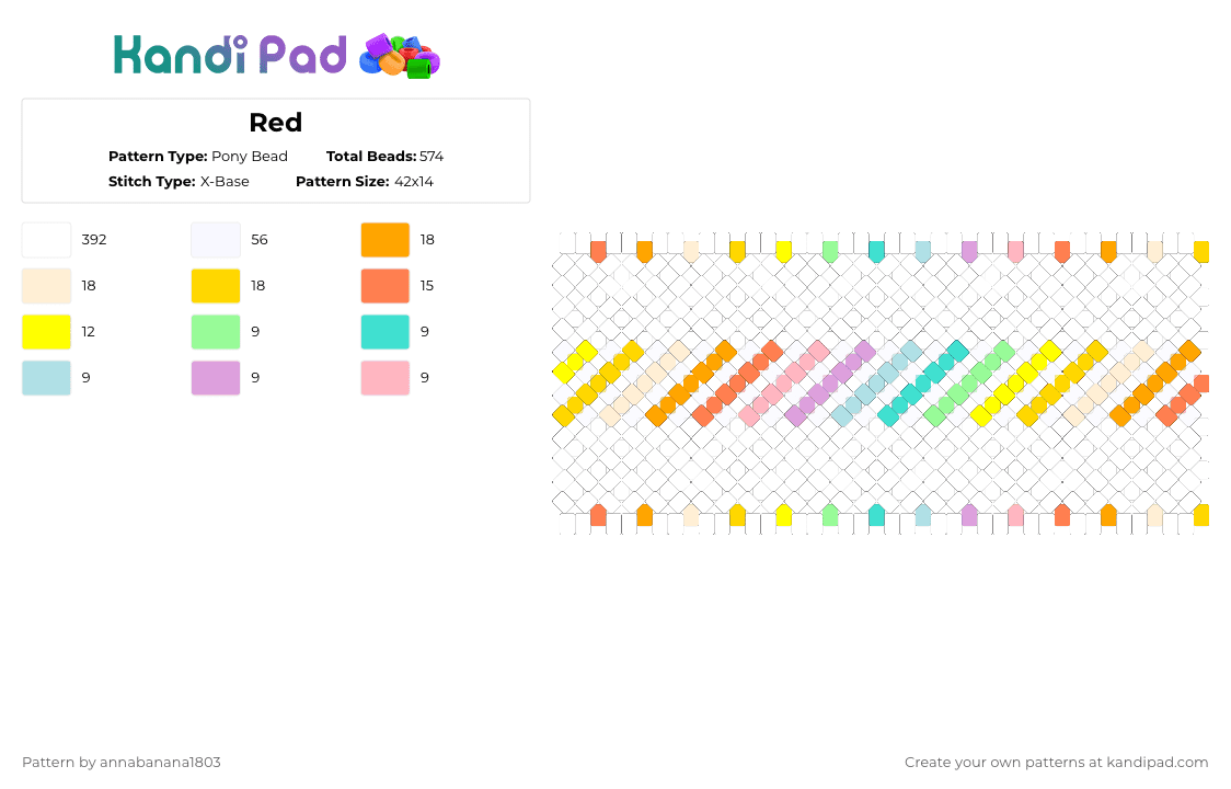 Red - Pony Bead Pattern by annabanana1803 on Kandi Pad - white,orange,yellow