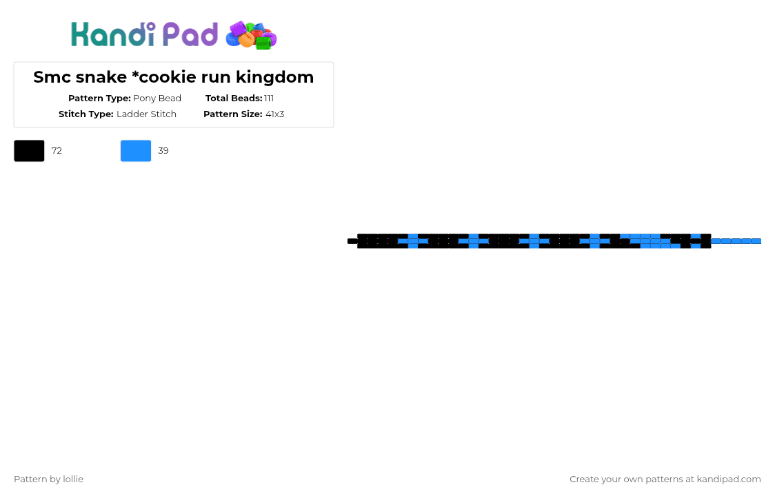Smc snake *cookie run kingdom - Pony Bead Pattern by lollie on Kandi Pad - black,light blue,shadow milk cookie,cookie run kingdom,snake,crk