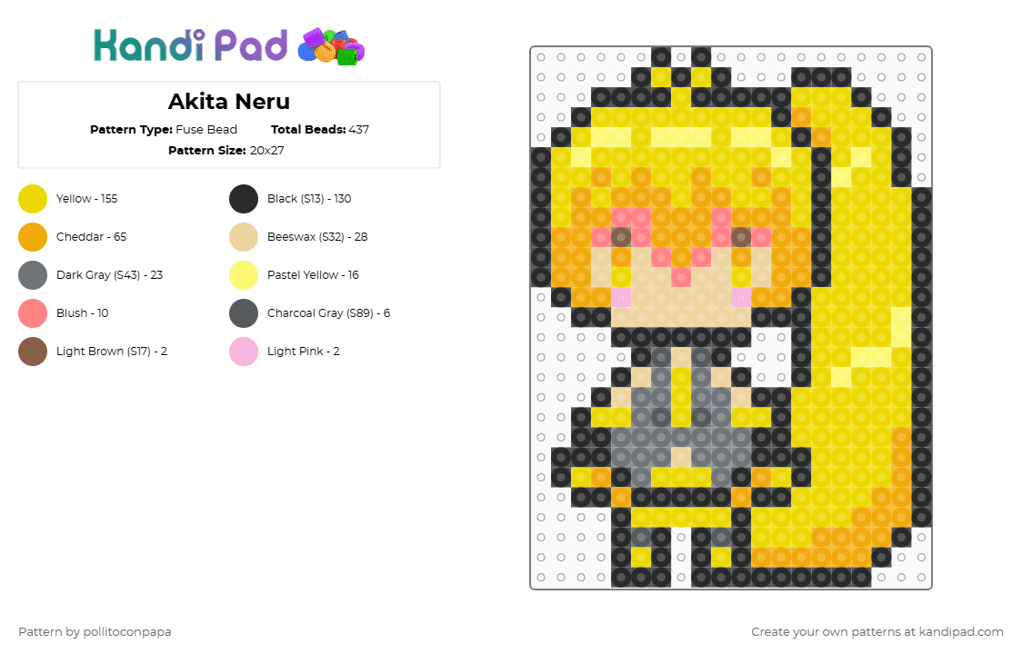 Akita Neru - Fuse Bead Pattern by pollitoconpapa on Kandi Pad - yellow,orange