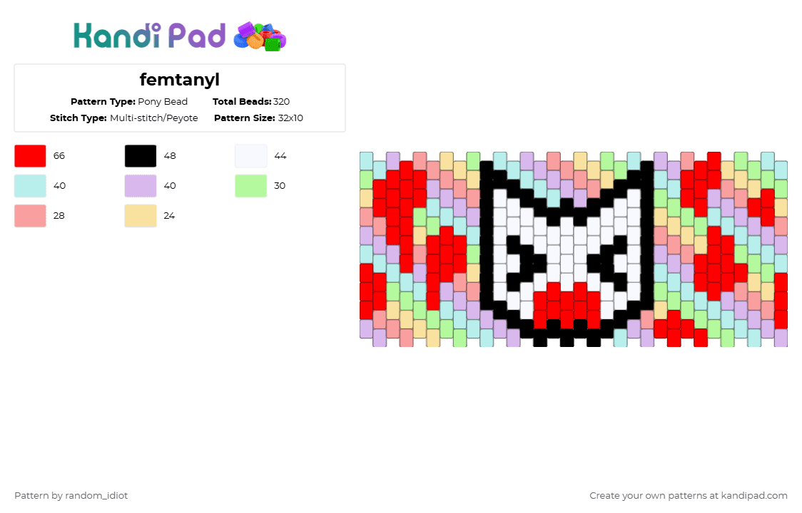 femtanyl - Pony Bead Pattern by random_idiot on Kandi Pad - red,yellow,femtanyl,simple cuff,music