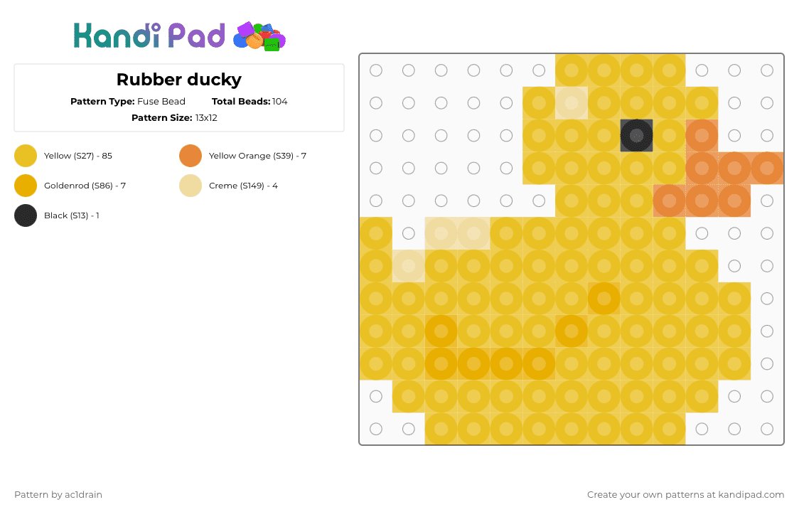 Rubber ducky - Fuse Bead Pattern by ac1drain on Kandi Pad - yellow,cute,perler bead,duck,rubber ducky