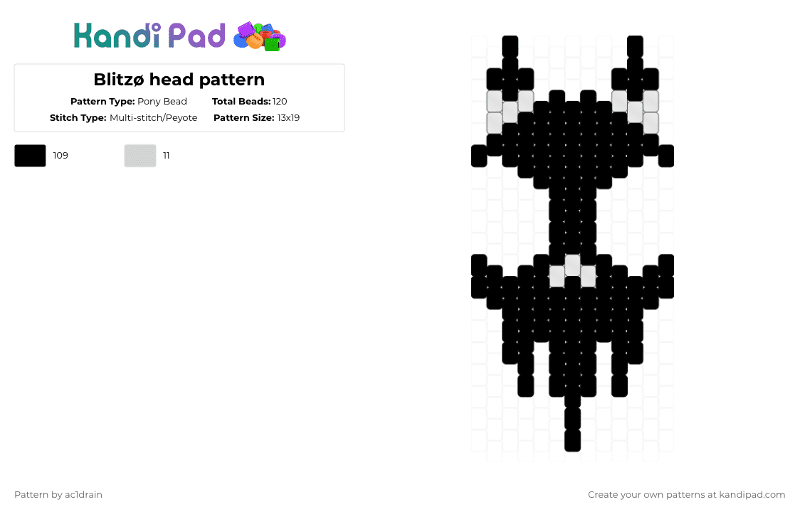 Blitzø head pattern - Pony Bead Pattern by ac1drain on Kandi Pad - black,helluvaboss,blitz,kandi