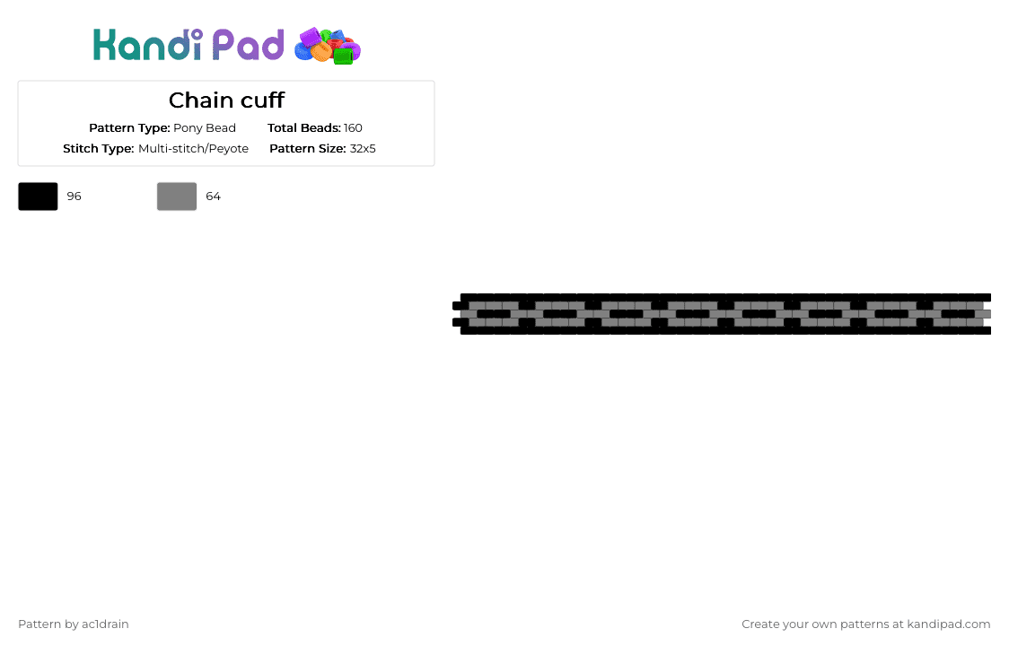 Chain cuff - Pony Bead Pattern by ac1drain on Kandi Pad - black,gray,kandi,chain,emo,alt,edgy