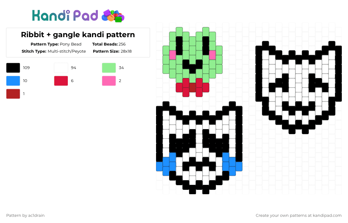 Ribbit + gangle kandi pattern - Pony Bead Pattern by ac1drain on Kandi Pad - white,teal,tadc,kandi,gangle,ribbit