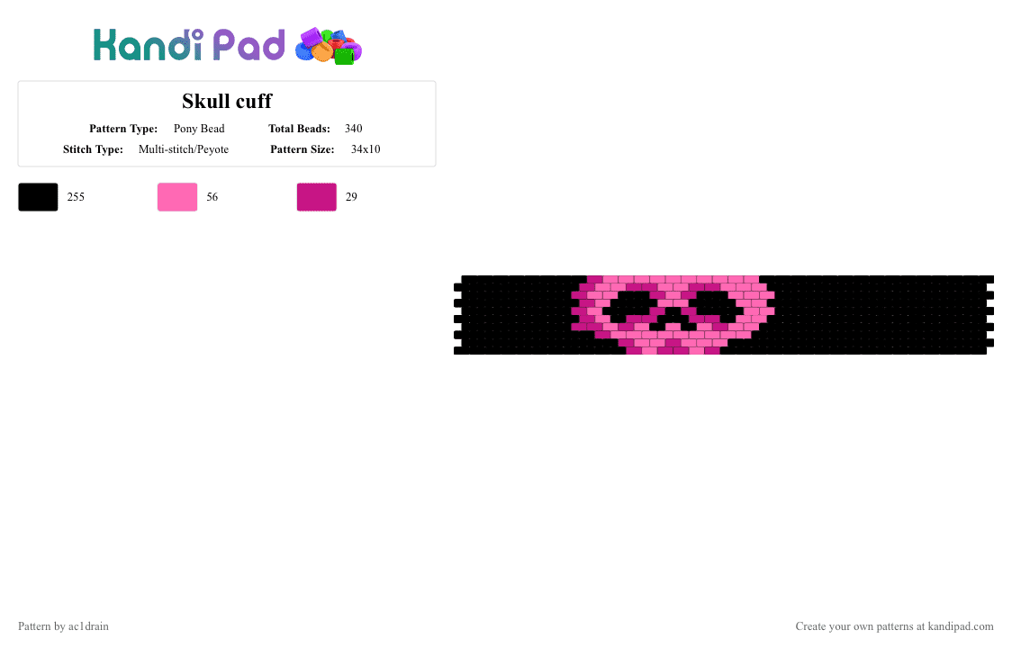 Skull cuff - Pony Bead Pattern by ac1drain on Kandi Pad - black,kandi,skull,edgy,scene,emo