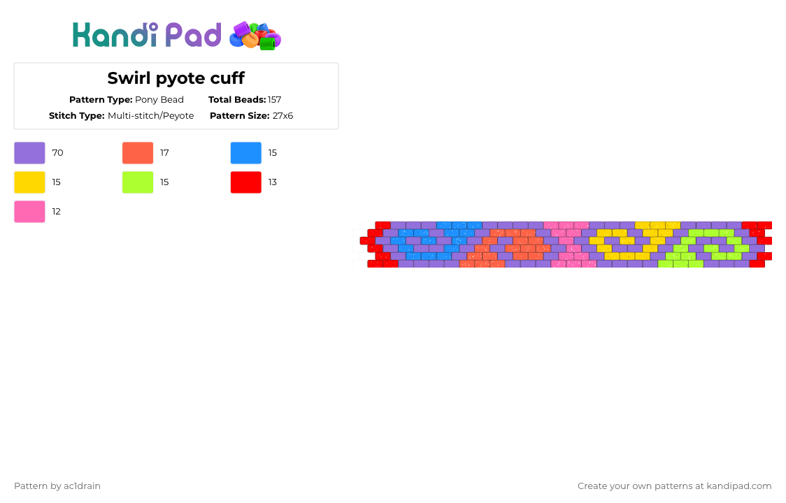Swirl pyote cuff - Pony Bead Pattern by ac1drain on Kandi Pad - red,purple,kandi,cuff,pyote stitch,swirl