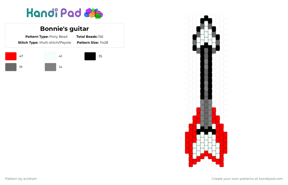 Bonnie\'s guitar - Pony Bead Pattern by ac1drain on Kandi Pad - red,gray,fnaf,five nights at freddys,bonnie,bonnie the bunny,guitar,bonnies guitar