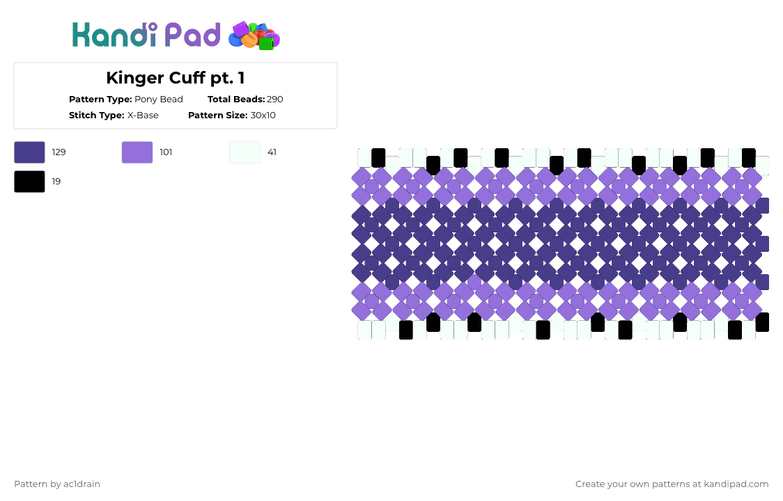 Kinger Cuff pt. 1 - Pony Bead Pattern by ac1drain on Kandi Pad - purple,tadc,kandi,rotator cuff,kinger,xbase