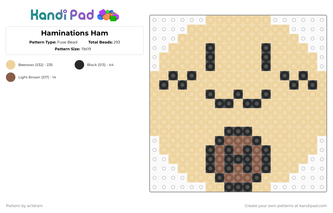 Haminations Ham - Fuse Bead Pattern by ac1drain on Kandi Pad - beige,youtuber,haminations,ham,character