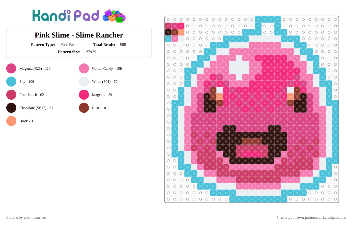 Pink Slime - Slime Rancher - Fuse Bead Pattern by cosmicsorrow on Kandi Pad - pink,light blue,slime rancher,slime,pink slime,slime rancher 1
