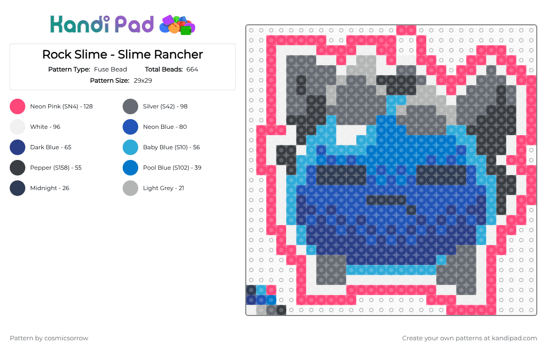 Rock Slime - Slime Rancher - Fuse Bead Pattern by cosmicsorrow on Kandi Pad - blue,red,gray,rock slime,slime,slime rancher,rock