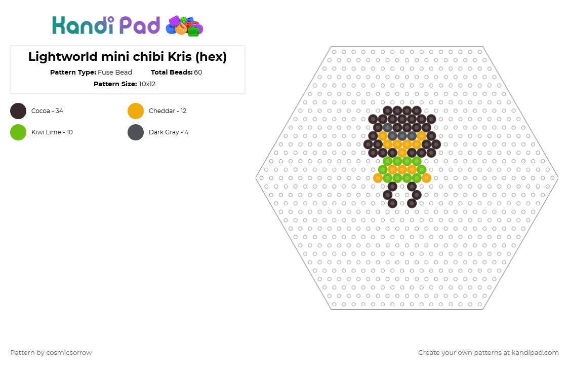 Lightworld mini chibi Kris (hex) - Fuse Bead Pattern by cosmicsorrow on Kandi Pad - brown,kris,kris deltarune,lightworld deltarune,susie deltarune,ralsei deltarune,deltarune,susie,ralsei