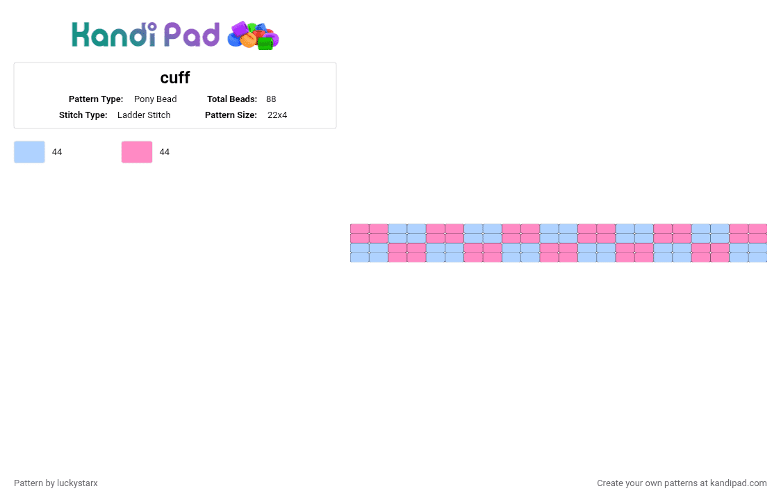 cuff - Pony Bead Pattern by luckystarxxxx on Kandi Pad - light blue, pink