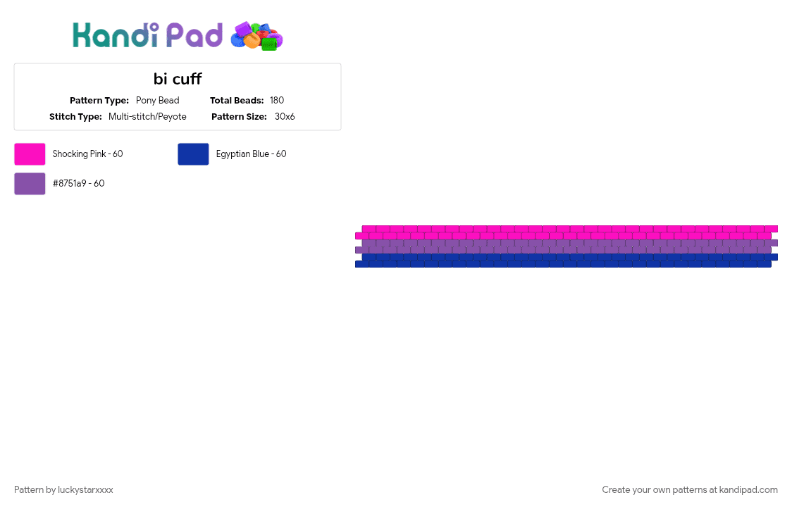 bi cuff - Pony Bead Pattern by luckystarxxxx on Kandi Pad - pink, purple