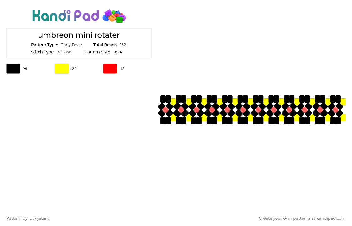 umbreon mini rotater - Pony Bead Pattern by luckystarxxxx on Kandi Pad - black, red, yellow