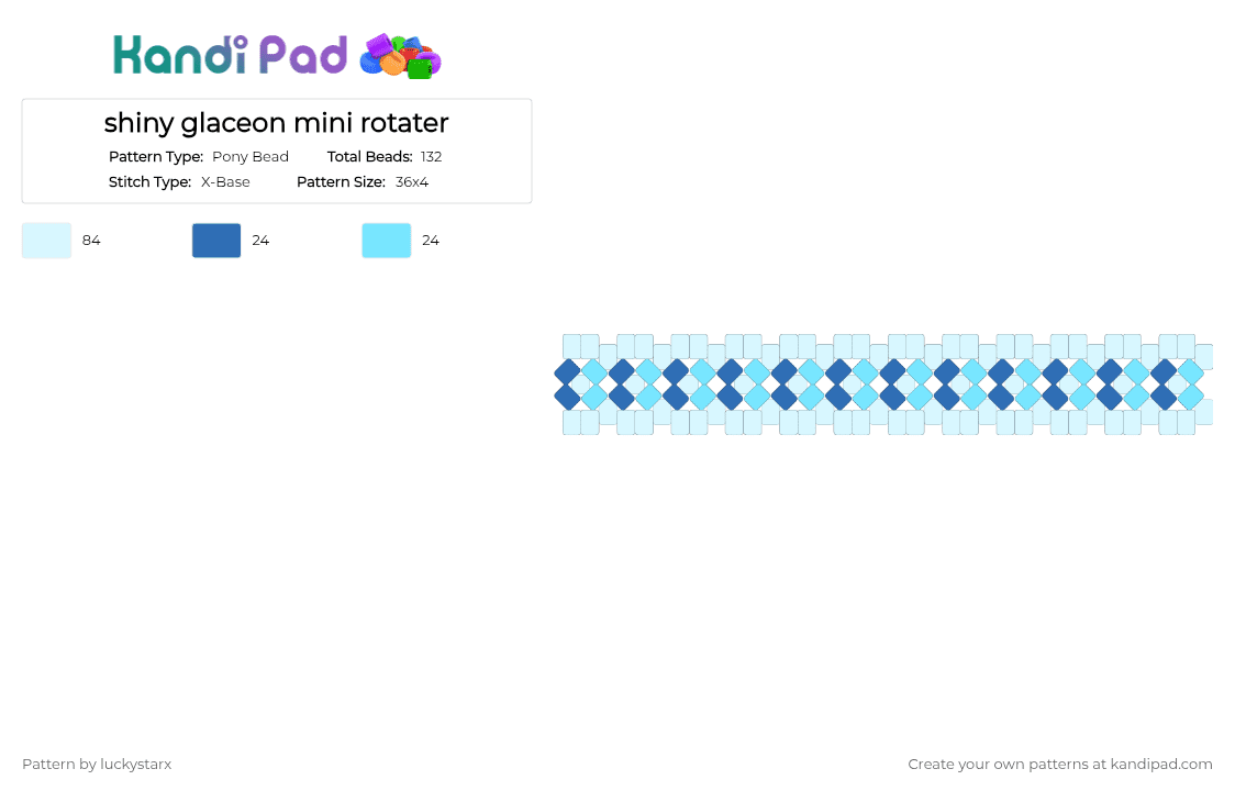 shiny glaceon mini rotater - Pony Bead Pattern by luckystarx on Kandi Pad - blue, light blue, white