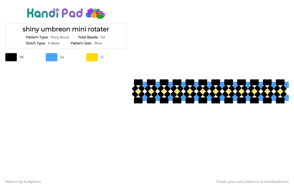 shiny umbreon mini rotater - Pony Bead Pattern by luckystarxxxx on Kandi Pad - black, light blue, yellow