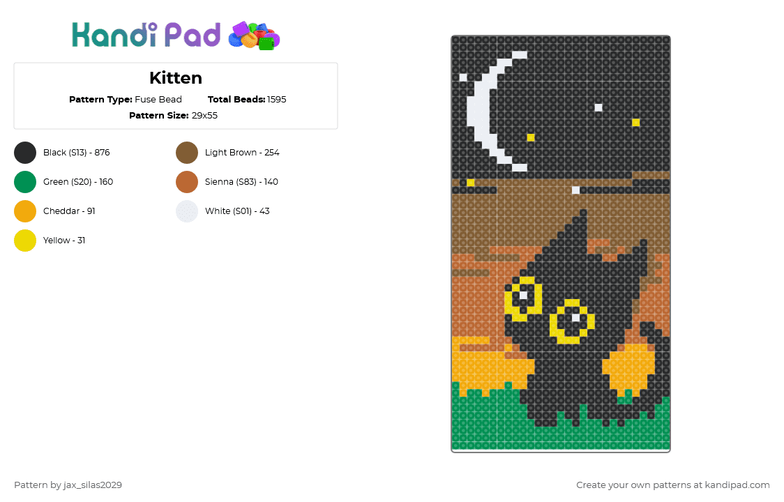 Kitten - Fuse Bead Pattern by jax_silas2029 on Kandi Pad - black,tan,green