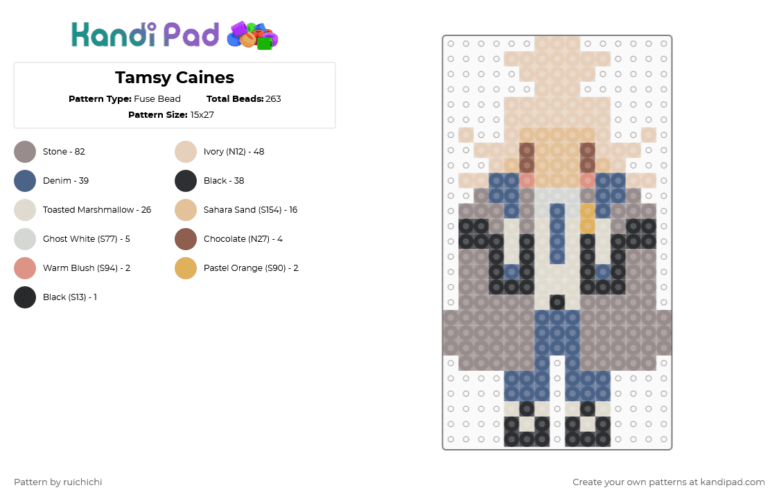 Tamsy Caines - Fuse Bead Pattern by missingnaur on Kandi Pad - beige, gray