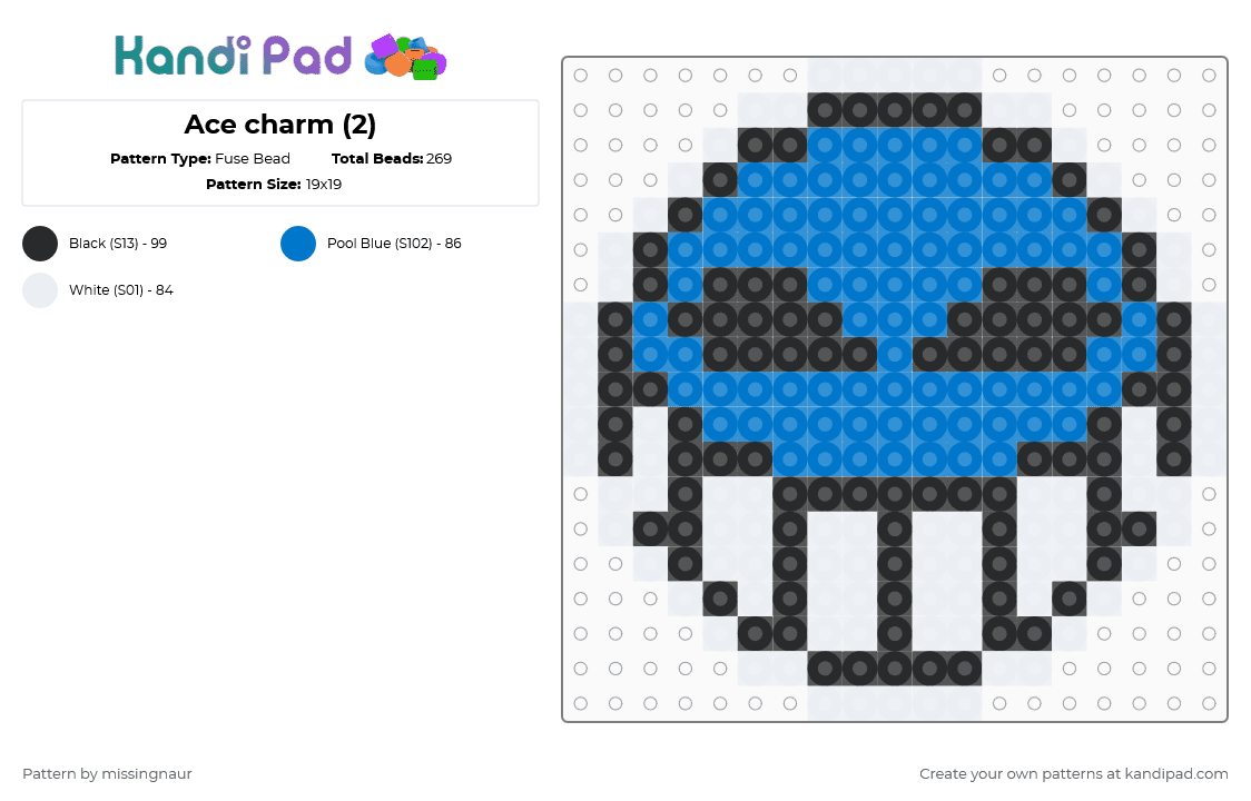 Ace charm (2) - Fuse Bead Pattern by missingnaur on Kandi Pad - blue,white