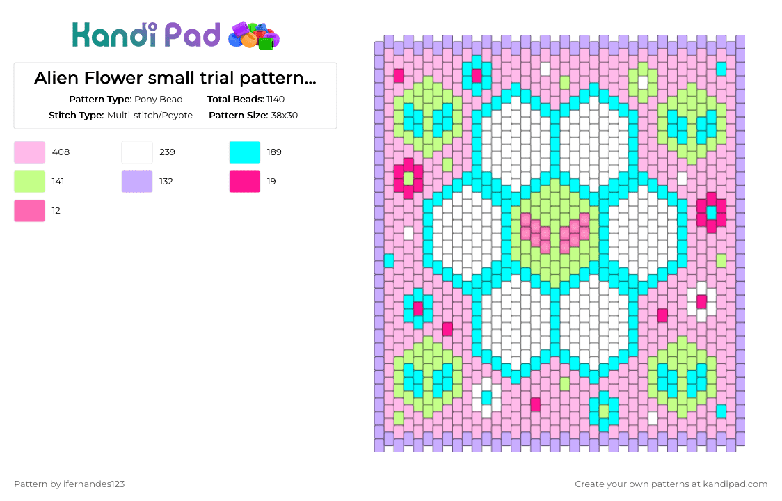 Alien Flower small trial pattern #2 changed colors - Pony Bead Pattern by ifernandes123 on Kandi Pad - pink