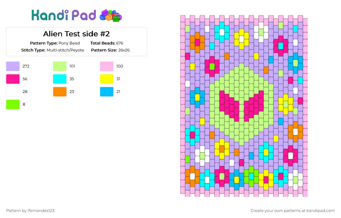 Alien Test side #2 - Pony Bead Pattern by ifernandes123 on Kandi Pad - pink,yellow