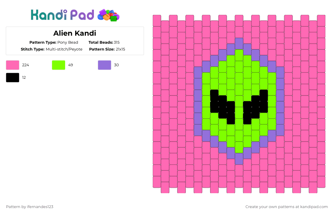 Alien Kandi - Pony Bead Pattern by ifernandes123 on Kandi Pad - pink,alien
