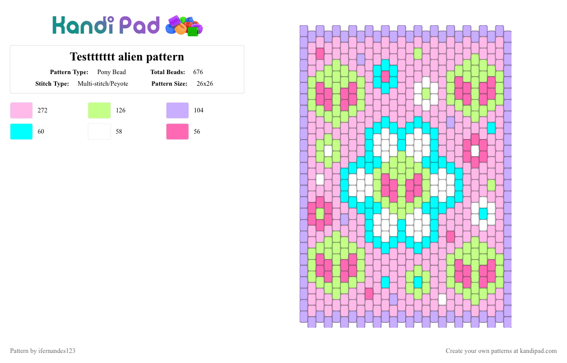 Testtttttt alien pattern side 1 - Pony Bead Pattern by ifernandes123 on Kandi Pad - pink