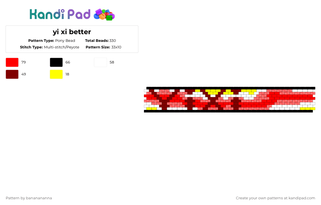 yi xi better - Pony Bead Pattern by bananananna on Kandi Pad - red