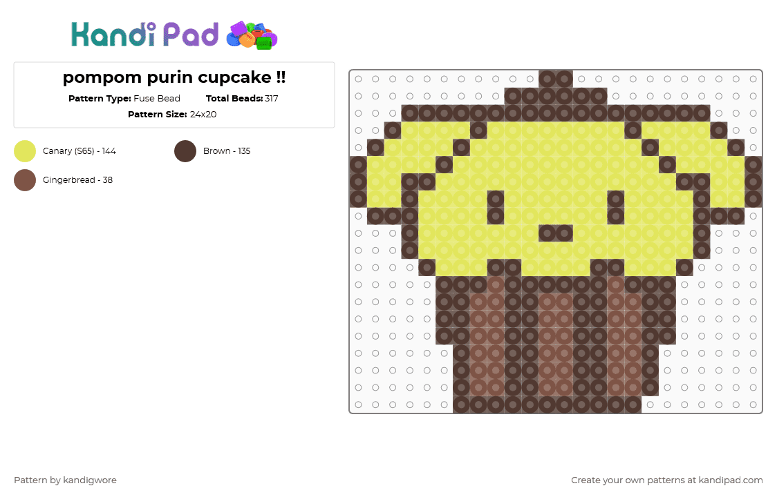 pompom purin cupcake !! - Fuse Bead Pattern by kandigwore on Kandi Pad - brown,yellow