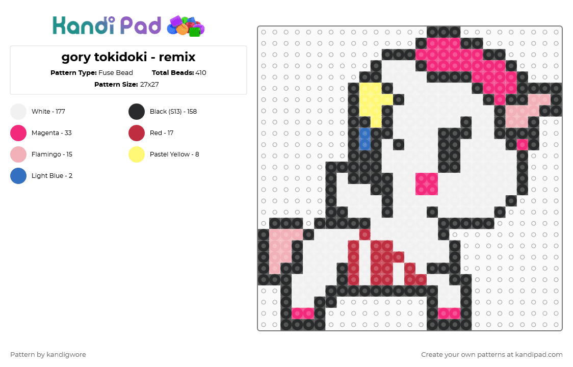 gory tokidoki - remix - Fuse Bead Pattern by kandigwore on Kandi Pad - white,pink,beige,red