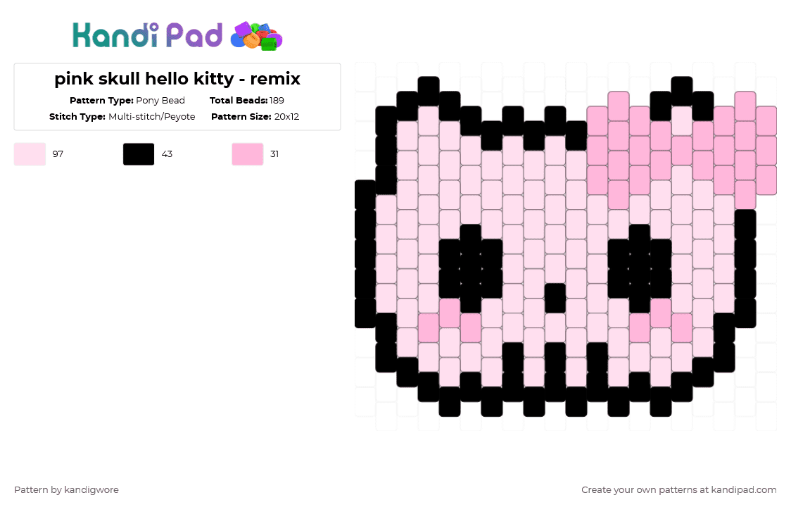 pink skull hello kitty - remix - Pony Bead Pattern by kandigwore on Kandi Pad - white