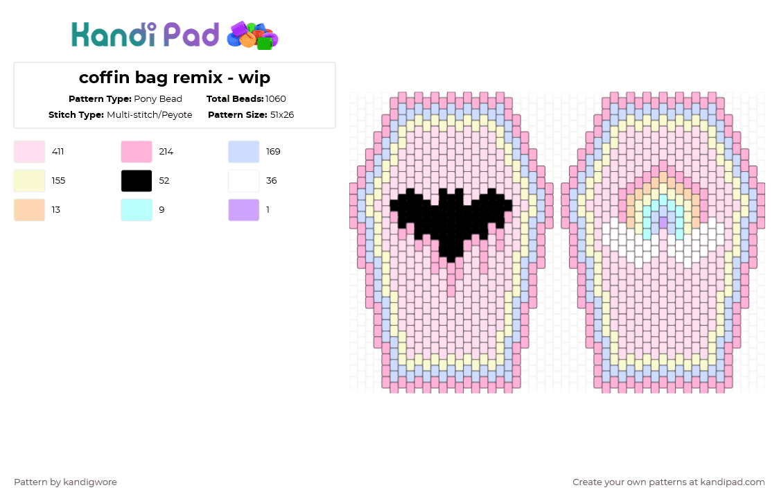 coffin bag remix - wip - Pony Bead Pattern by kandigwore on Kandi Pad - white,pink