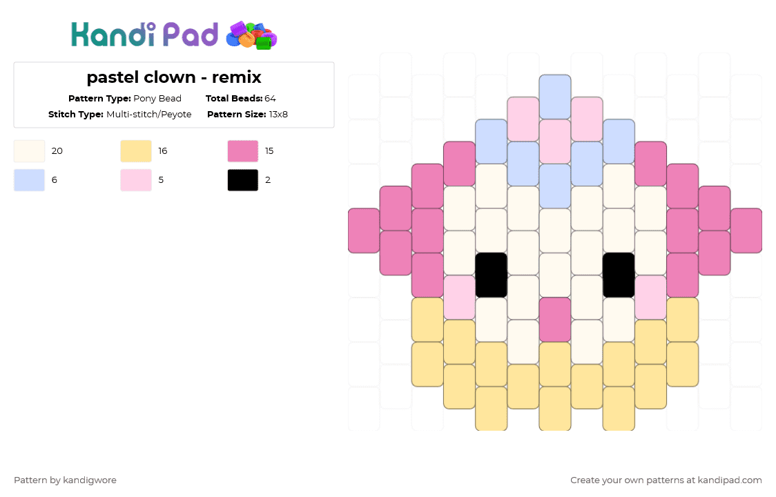 pastel clown - remix - Pony Bead Pattern by kandigwore on Kandi Pad - pink,yellow