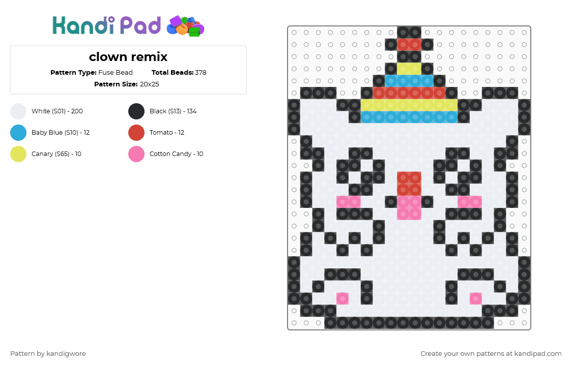 clown remix - Fuse Bead Pattern by kandigwore on Kandi Pad - white,light blue,red