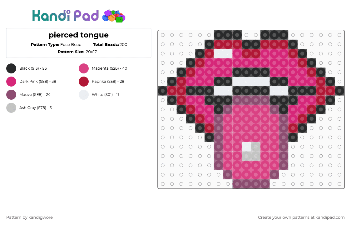 pierced tongue - Fuse Bead Pattern by kandigwore on Kandi Pad - pink