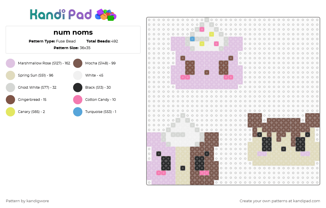 num noms - Fuse Bead Pattern by kandigwore on Kandi Pad - pink,tan,beige