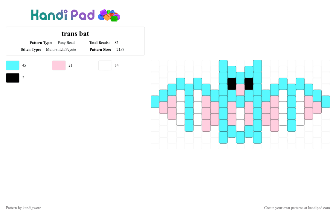 trans bat - Pony Bead Pattern by kandigwore on Kandi Pad - light blue,pink