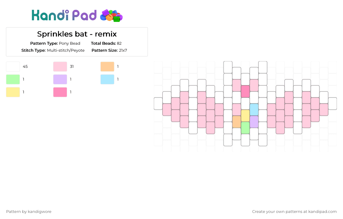 Sprinkles bat - remix - Pony Bead Pattern by kandigwore on Kandi Pad - pink, white