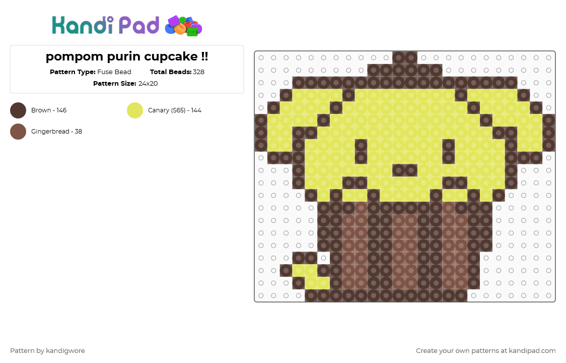 pompom purin cupcake !! - paws and tail vers - Fuse Bead Pattern by kandigwore on Kandi Pad - brown,yellow