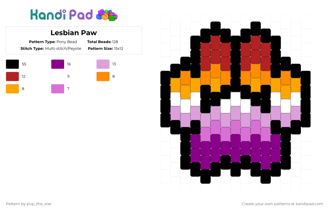 Lesbian Paw - Pony Bead Pattern by pup_the_star on Kandi Pad - pink,paw,lesbian,therian,furry,kemonomimi,cat,dog,animal