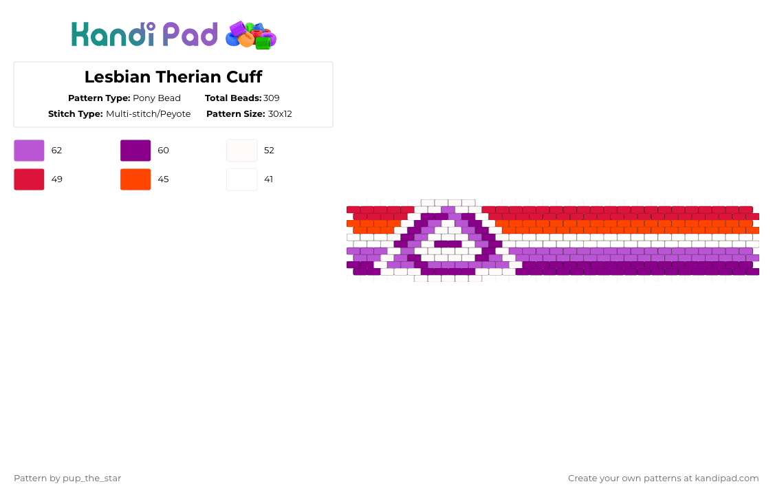 Lesbian Therian Cuff - Pony Bead Pattern by pup_the_star on Kandi Pad - pink,red,lesbian,remix,cuff,therian,pride,wlw