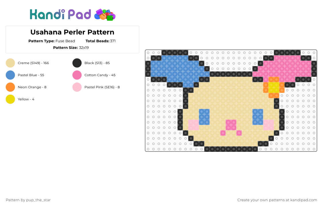 Usahana Perler Pattern - Fuse Bead Pattern by pup_the_star on Kandi Pad - pink,beige,light blue,usahana,sanrio,colorful,character,bunny,hello kitty,cute,kawaii