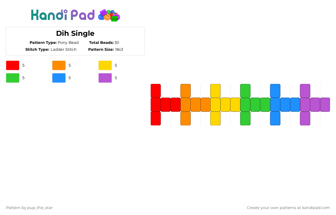 Dih Single Pony Bead Pattern - Kandi Pad | Kandi Patterns, Fuse Bead ...
