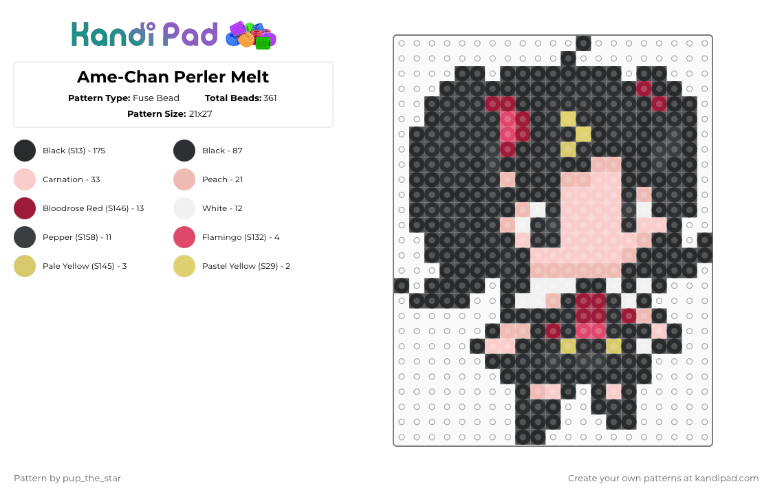 Ame-Chan Perler Melt - Fuse Bead Pattern by pup_the_star on Kandi Pad - black,beige,nso,needy streamer overload,ame,amechan,cute,kangel,all,bored