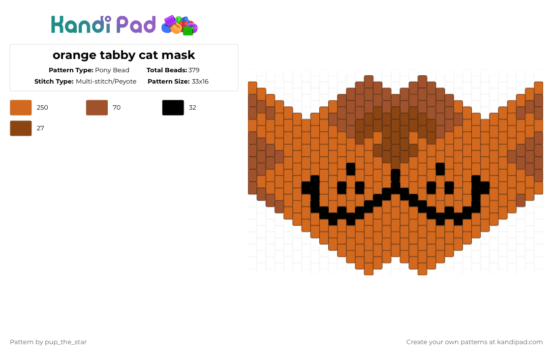 orange tabby cat mask - Pony Bead Pattern by pup_the_star on Kandi Pad - red,orange,cat,mask,tabby,wc,fireheart,therian,kemonomimi