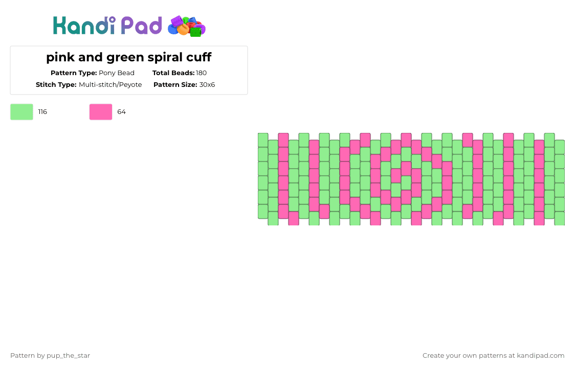 pink and green spiral cuff - Pony Bead Pattern by pup_the_star on Kandi Pad - teal,pink,green,spiral,cuff,cute,all,bored,kandi