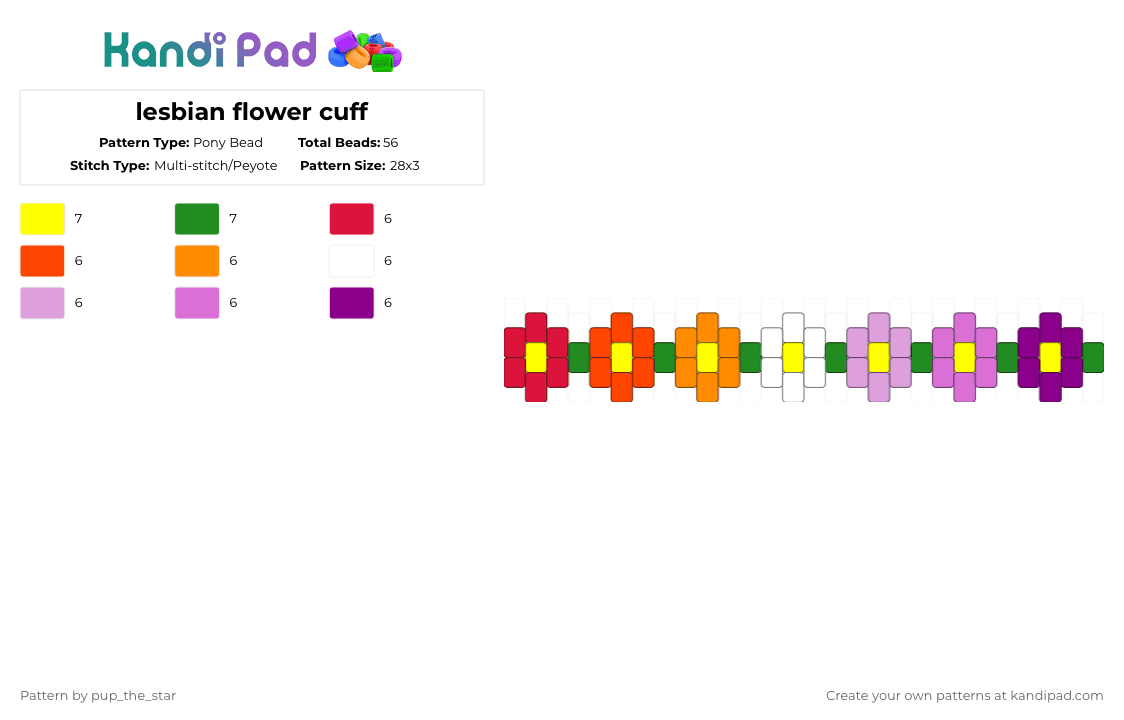 lesbian flower cuff - Pony Bead Pattern by pup_the_star on Kandi Pad - red,pink,lesbian,pride,flower,single,cuff,cute,love,wlw